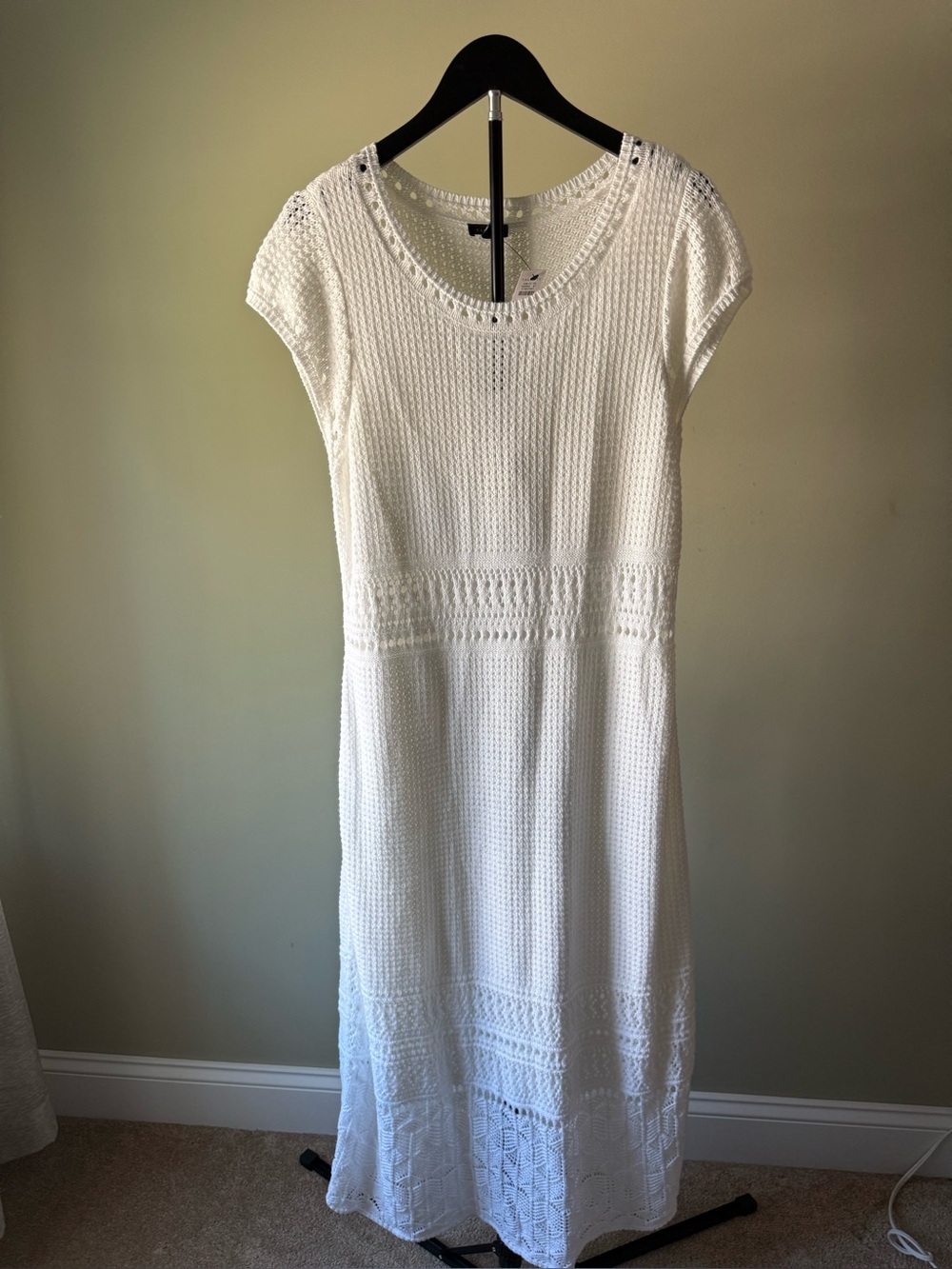 NWT TALBOTS Beautiful Crochet Knit Maxi Dress Lined to Knee SZ M (17" P2P)